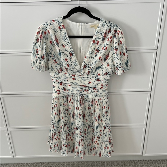 Maje Dresses & Skirts - Maje pleated Dress with Red & Blue Floral Print